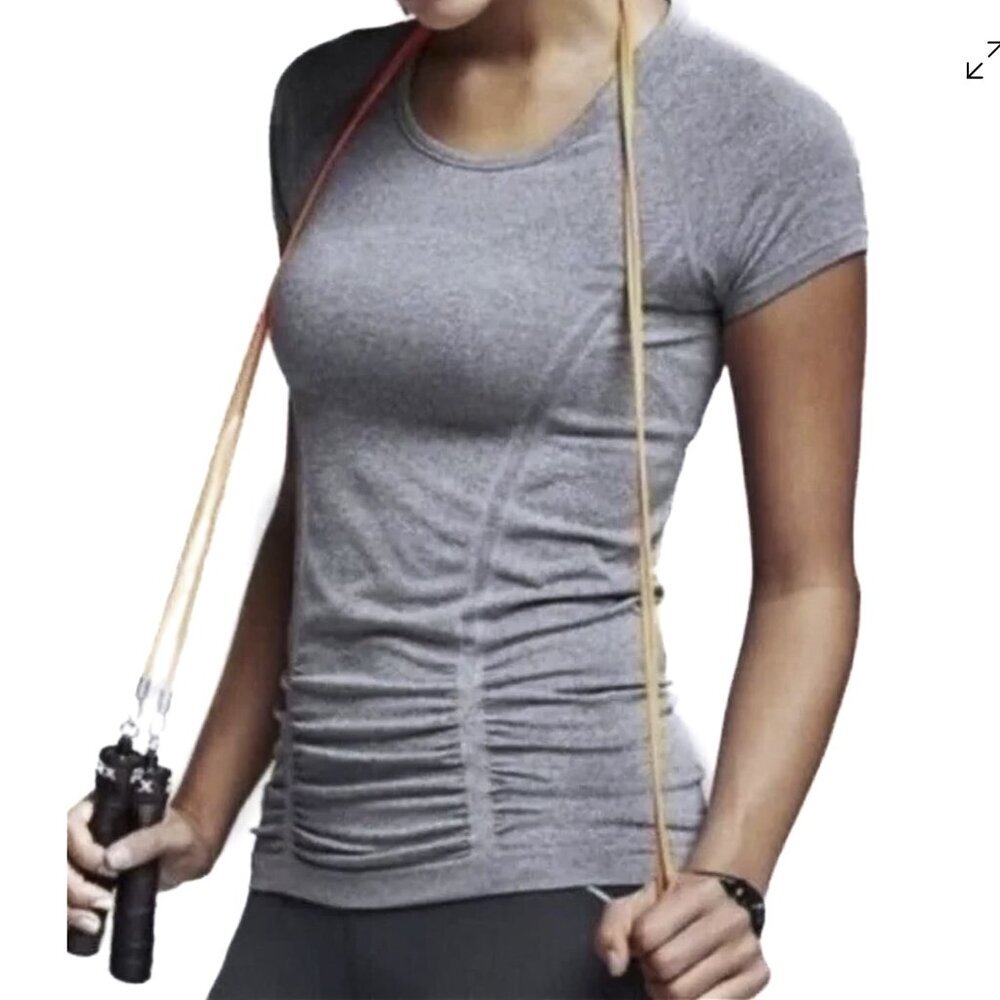 Athleta Fastest Track Running Athleisure Yoga Top Ruched‎ Gray Size M